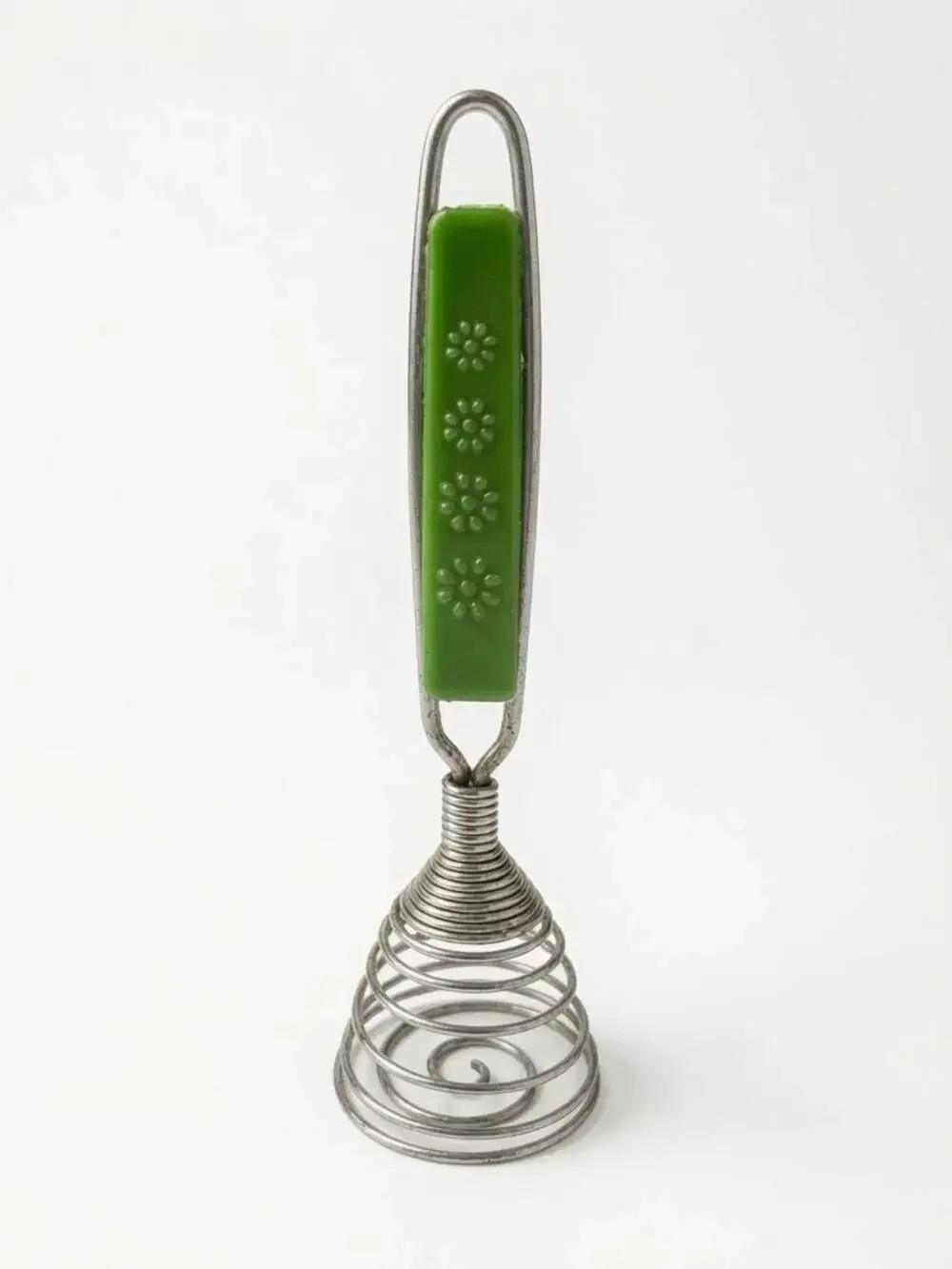 Vintage Travco Green Floral Handle Coil Spring Egg Whisk